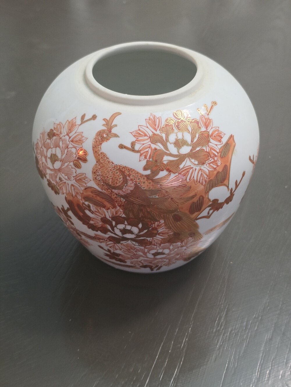White Ceramic Vase with Rose Gold Peacock Motif - Elegant Home Art
